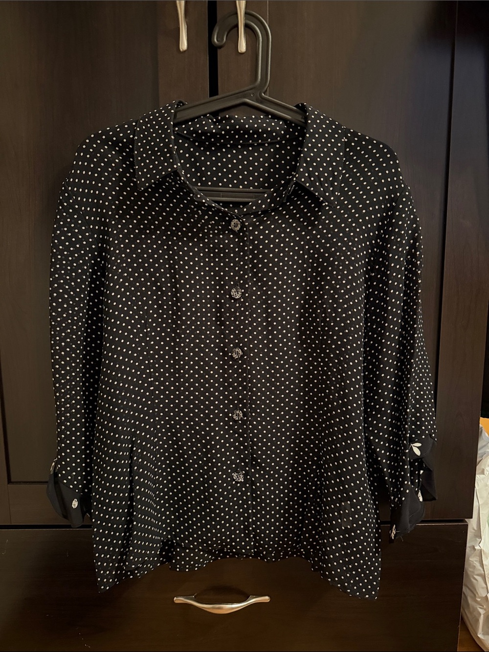 Ali Miles Black Polka Dot Button-Up Blouse